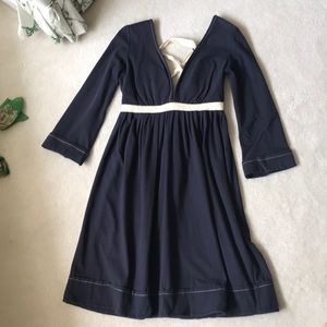 3/4 length sleeve cotton navy dress
